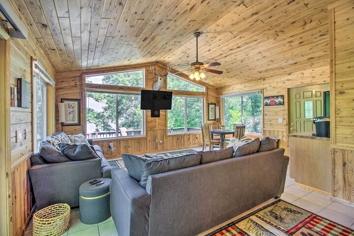 Big Lake Getaway w / Private Beach + Fire Pit!