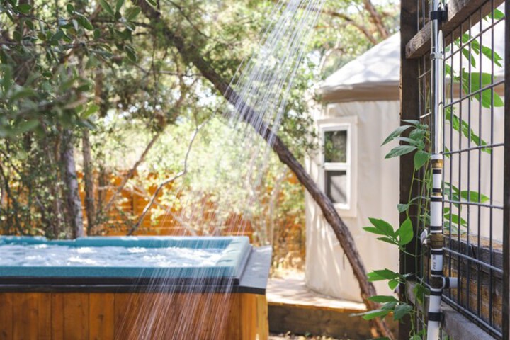 The Peacock Yurt at Camposanto ATX Glamping on Lake Travis