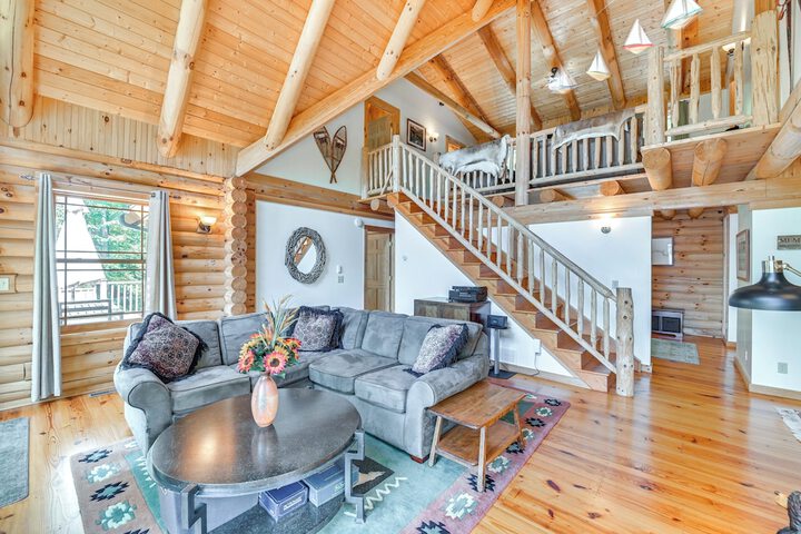 Lakefront Corinth Log Home: Private Dock Fire Pit