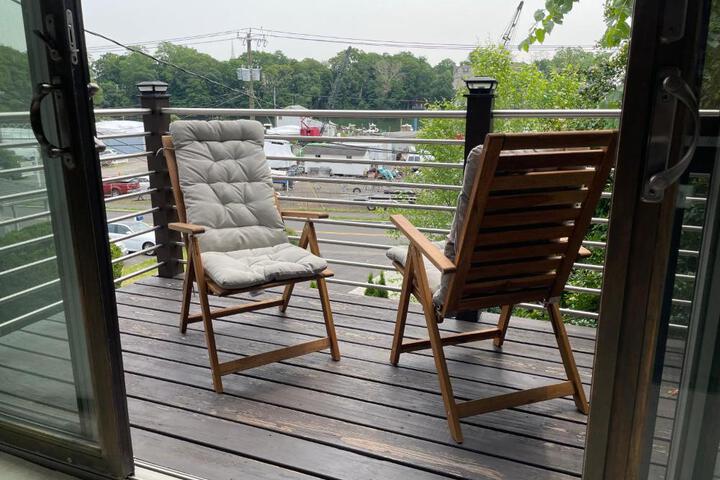 One bedroom with modern kitchen balcony with water view