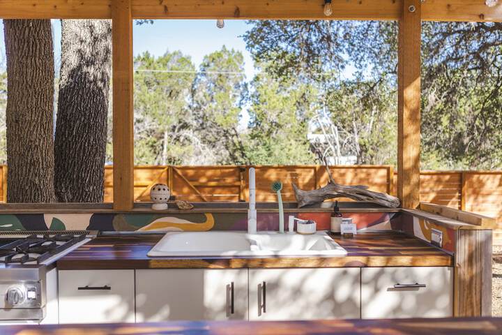 The Peacock Yurt at Camposanto ATX Glamping on Lake Travis