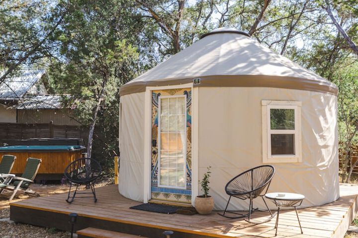 The Peacock Yurt at Camposanto ATX Glamping on Lake Travis