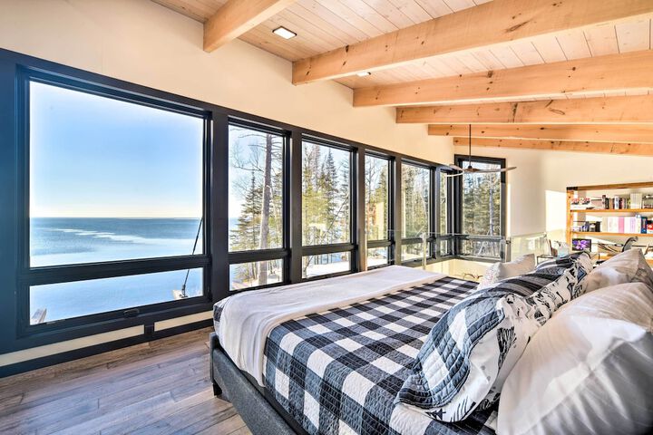 Office & Fire Pit: Waterfront Lake Superior Cabin!