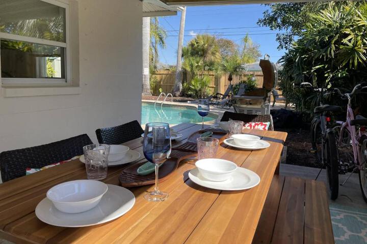 SunKissed in St. Pete is a 3 BR Home with Heated Pool and great outdoor space Near the Beach