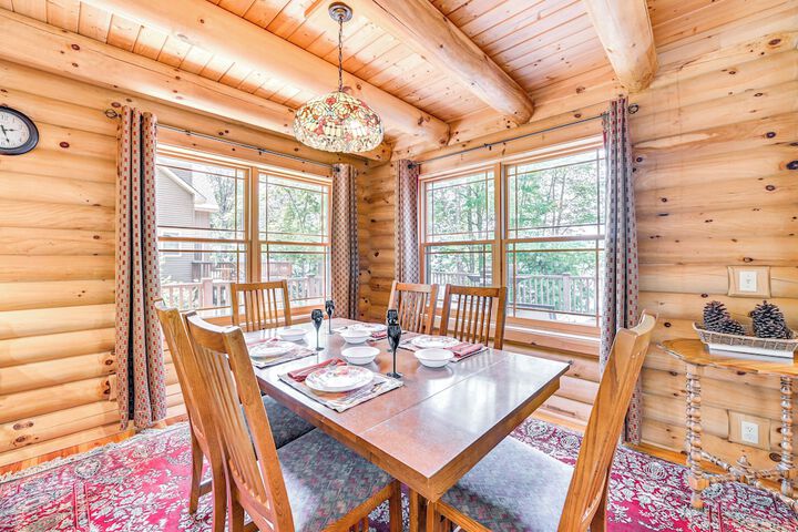 Lakefront Corinth Log Home: Private Dock Fire Pit