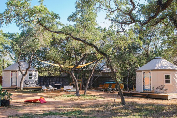 The Peacock Yurt at Camposanto ATX Glamping on Lake Travis