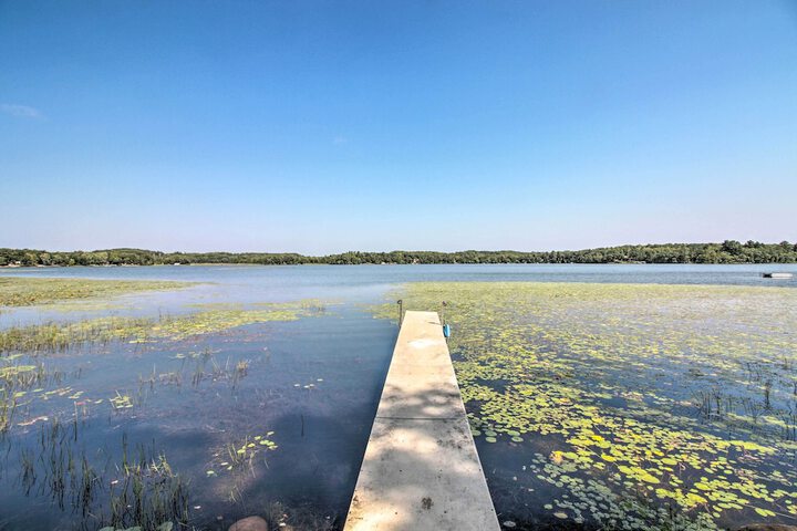 Big Lake Getaway w / Private Beach + Fire Pit!