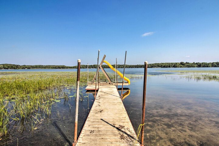 Big Lake Getaway w / Private Beach + Fire Pit!