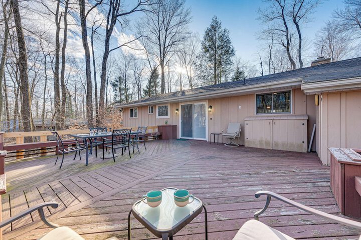 Game Room & Fire Pit: Chic Pocono Pines Home!