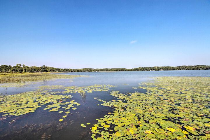 Big Lake Getaway w / Private Beach + Fire Pit!