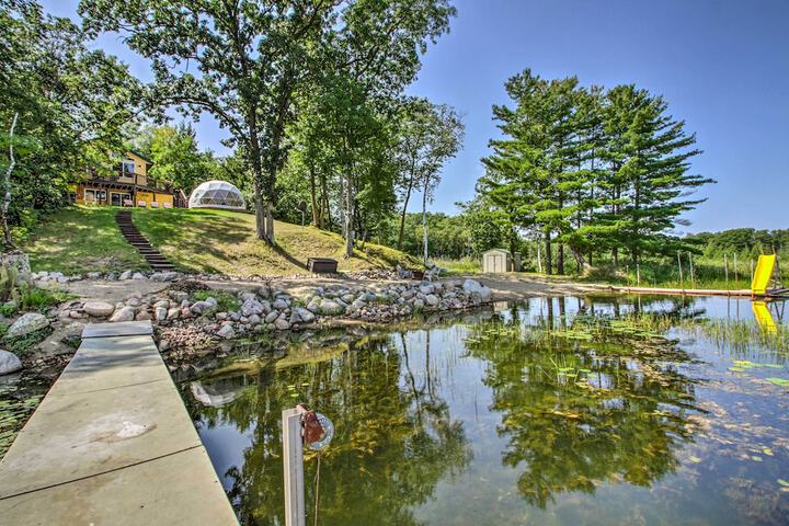 Big Lake Getaway w / Private Beach + Fire Pit!